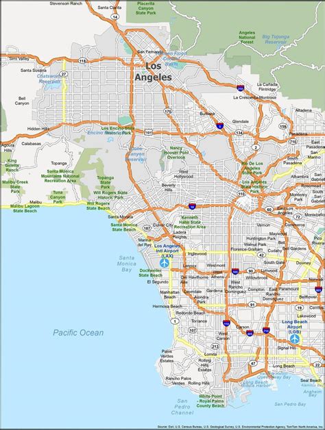 where is la|los angeles in us map.